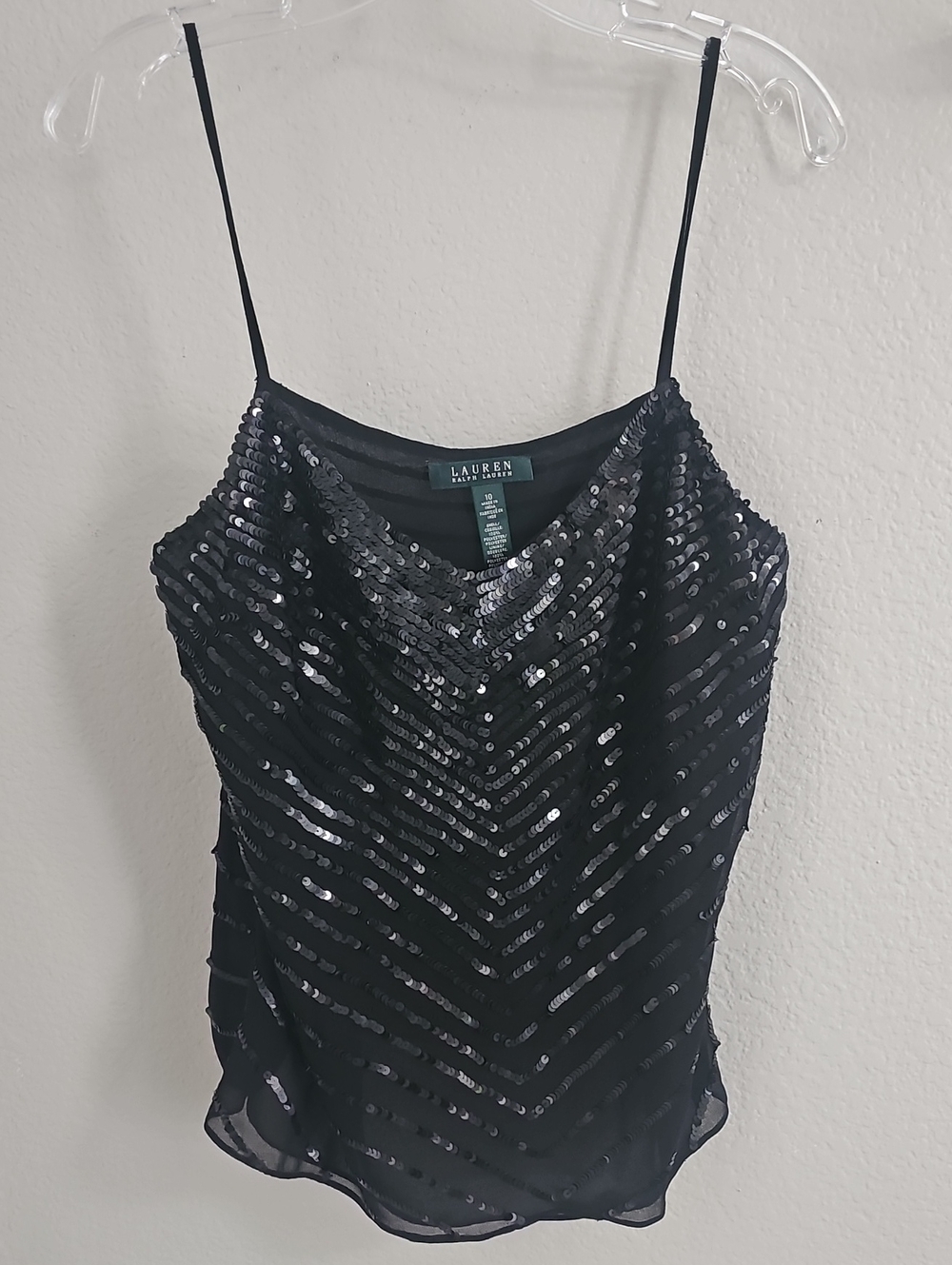 Lauren Ralph Lauren Black Sequin Spaghetti-Strap Cami